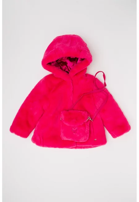 Пухкаво палто с качулка и чанта за рамо - 2 части