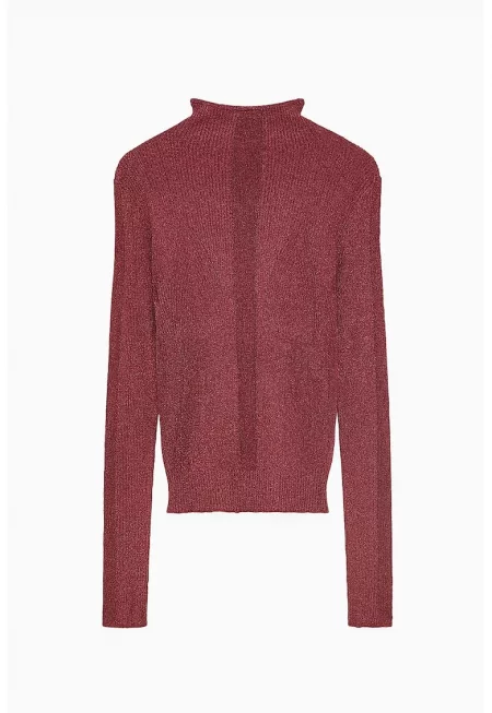 Pulover cu guler inalt din tricot cu maneca lunga - Тъмночервен