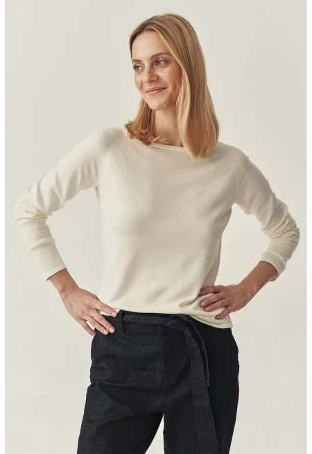 Пуловер с деколте тип лодка и реглан ръкави - Слонова кост