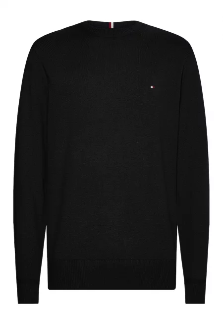 Пуловер с органичен памук и кашмир с овално деколте - Черен