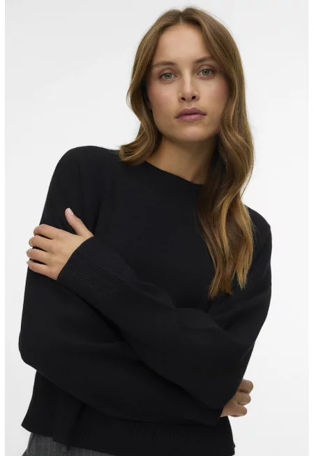 Пуловер с овално деколте - Черен