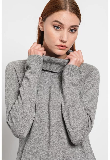 Пуловер с вълна и кашмир - Сив меланж