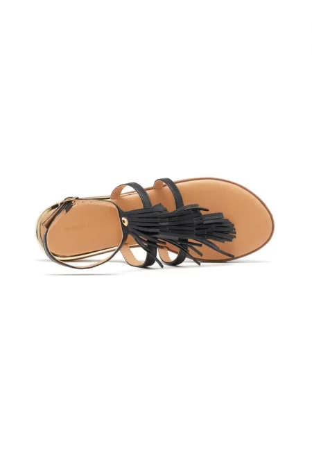 Равни сандали с тока - Черен