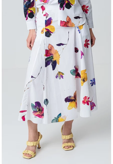 Разкроена флорална пола Meteora - Червен/Зелен/Виолетов