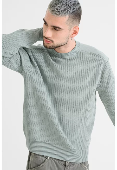 Рипсен пуловер Koltorp с вълна - Ментово зелено