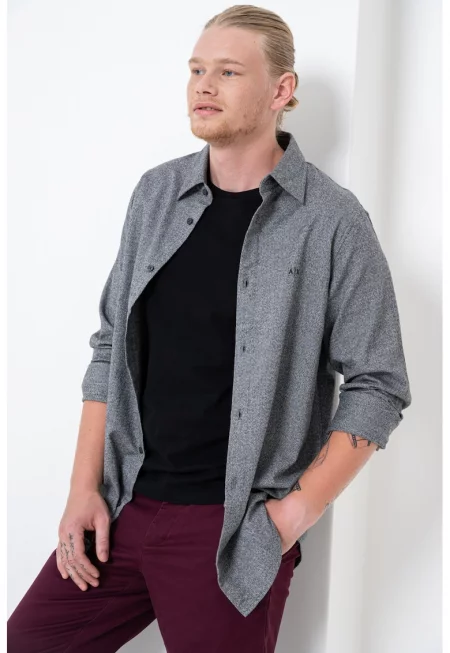 Риза с копчета на яката - Сив меланж