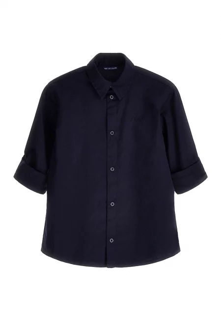 Риза с памук с остра яка - Тъмносин
