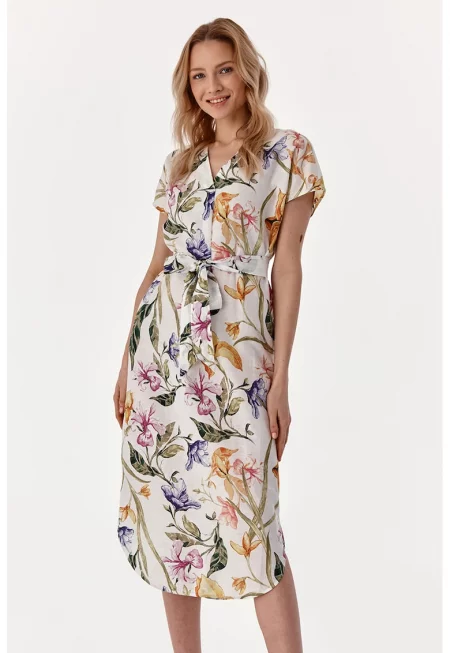 Рокля Awa с лен и овален подгъв