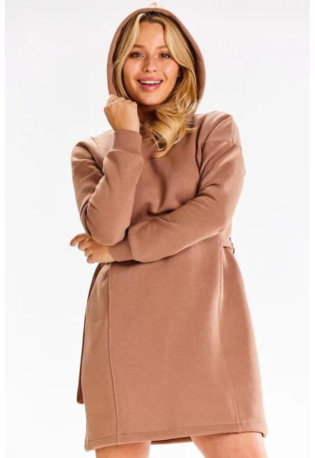 Рокля от смес от памук с качулка