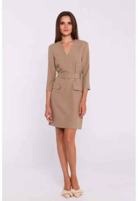 Рокля с колан на талията  Сив