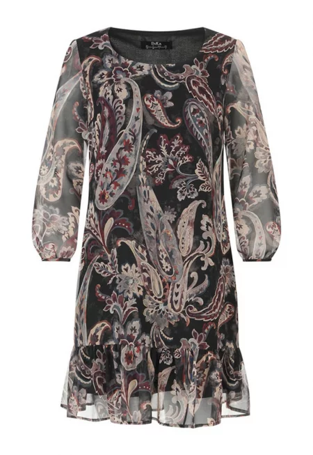 Рокля с пейсли принт и волан на подгъва