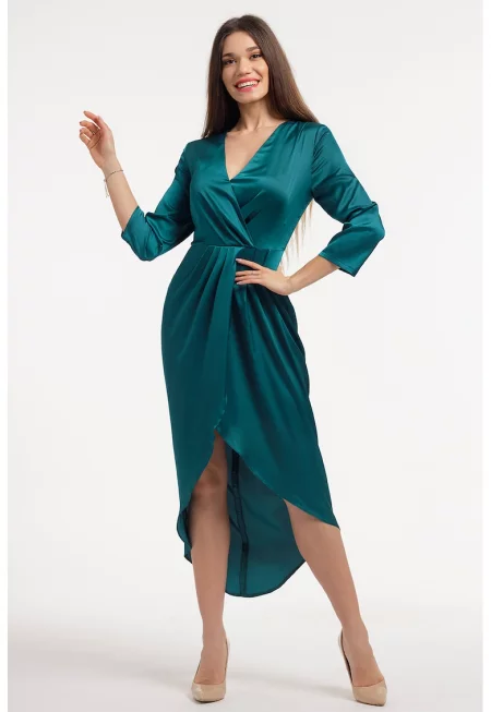 Сатинирана рокля с шпиц - Персийско зелено