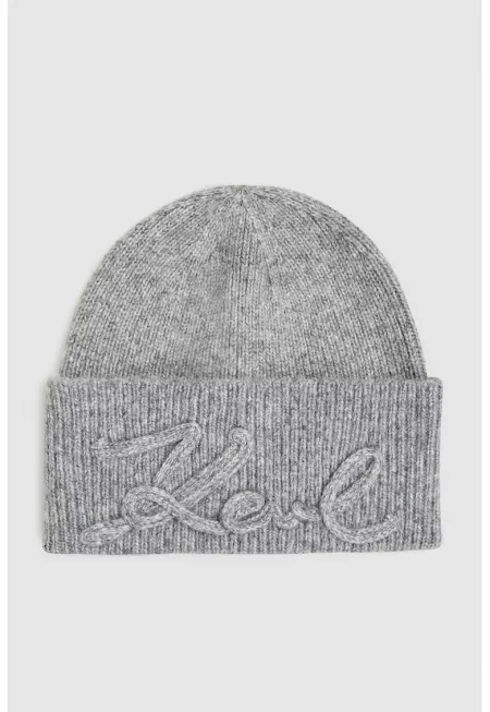 Шапка с плетено лого - Сив меланж