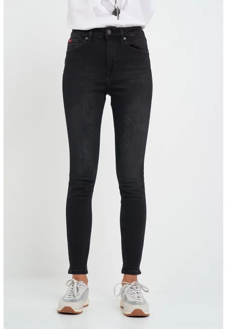 Скъсени дънки с висока талия - Черен