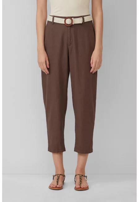 Скосен панталон с лен - Кафяв
