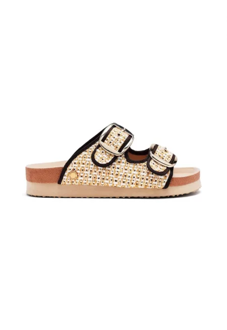 Скосени чехли Pershing с каишка с тока - Бял