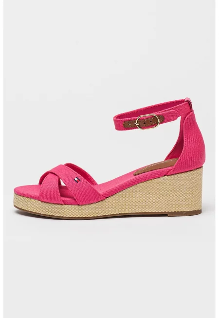 Скосени текстилни сандали - Фуксия