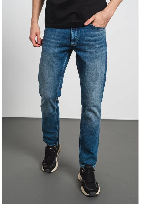 Слим дънки със средновисока талия - Тъмносин/Тъмносин