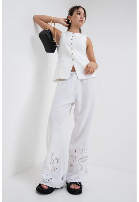 Слим елек с лен - Слонова кост