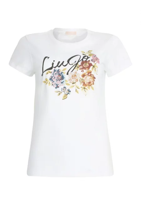 Стандартна тениска с фигурален принт - Бял