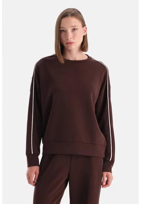 Суитшърт с паднали ръкави - Кафяв