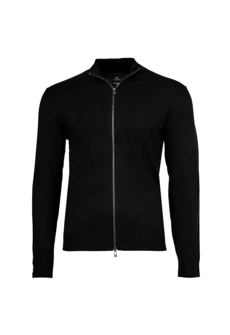 Суитшърт с цип и миди яка - Черен