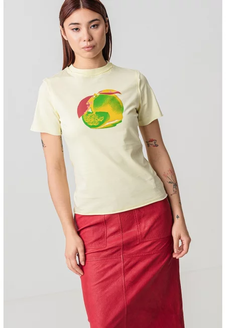 Тениска Duomo с плодова шарка - Сламеножълт