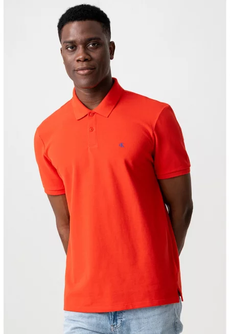 Тениска от памучно пике с яка - Корал