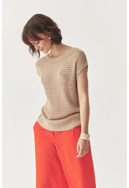 Тениска с лен - Бежов