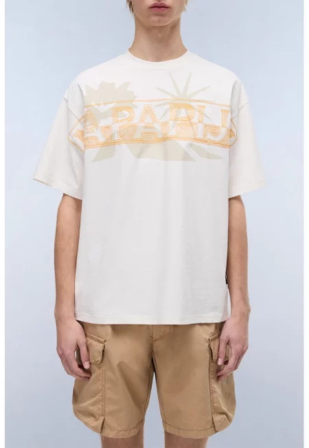 Тениска с лого - Бял/Бледооранжев