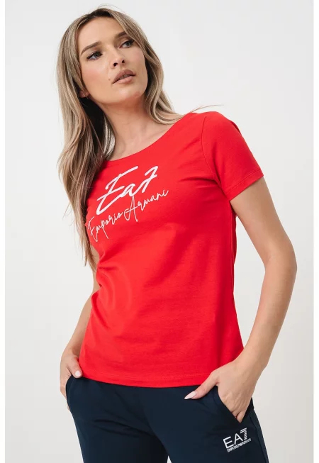 Тениска с овално деколте и лого - Червен/Бял