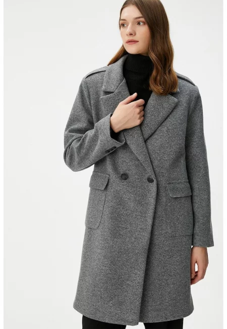 Тренч с копчета и джобове с капаче - Меланж тъмно сиво