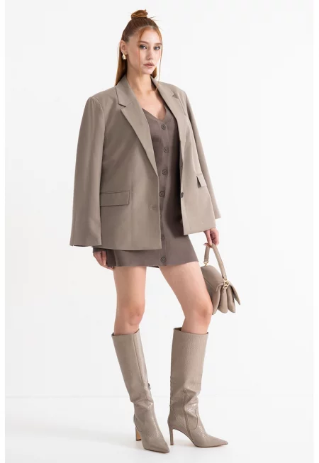 Уголемено сако с раздвоен ревер - Сиво-кафяв