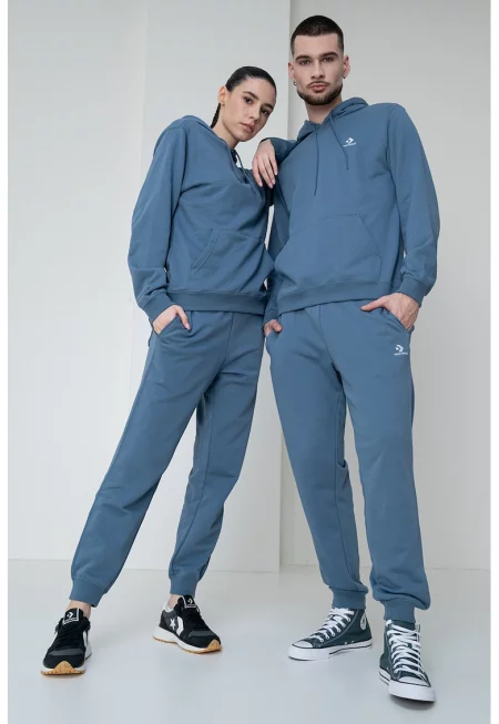 Унисекс худи Go-To с връзка - Бял/Прашно синьо