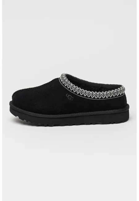 Велурено сабо Tasman II с подплата от овча кожа - Черен/Бял