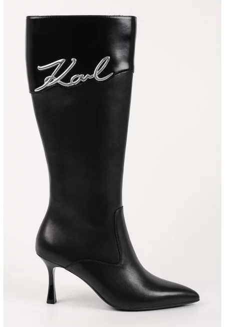 Високи ботуши с лого и котешки ток