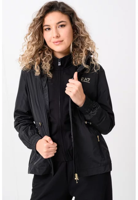 Яке с качулка и връзки - Избеляло черно