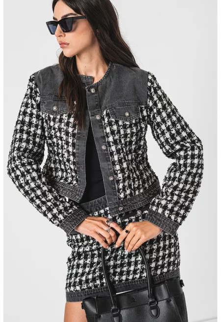 Яке с овално деколте - Черен/Бял