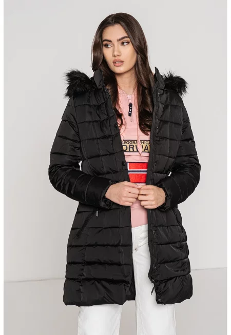 Зимно капитонирано яке Anemone с качулка - Черен