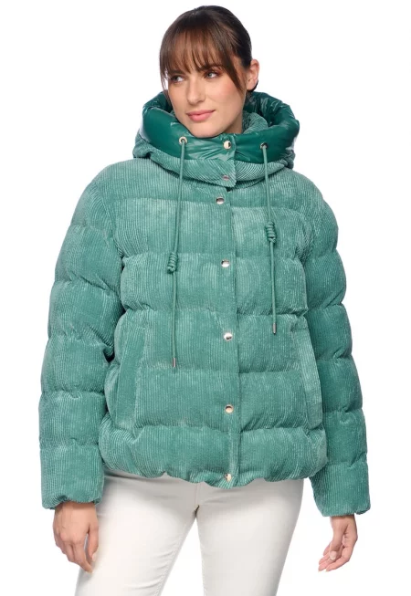 Зимно яке от джинс Loisia с качулка - Персийско зелено