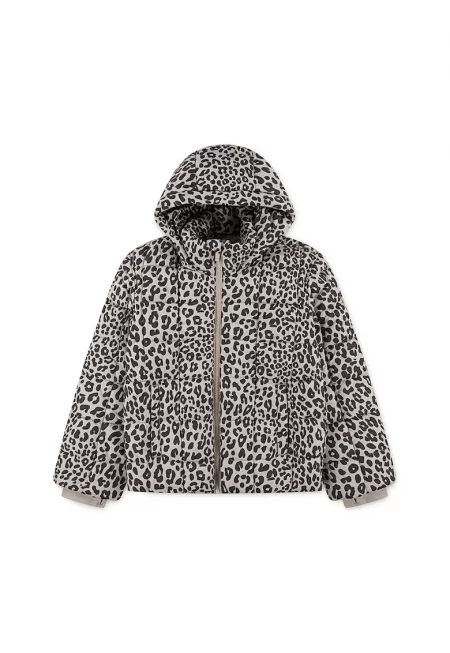 Зимно яке с принт и цип - Черен/Светло кафяво